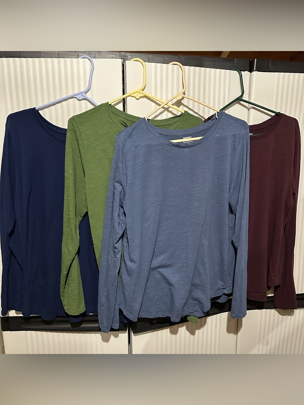 Everyday Long-Sleeve Crewneck Tee — Blue, green, maroon and navy set of 4